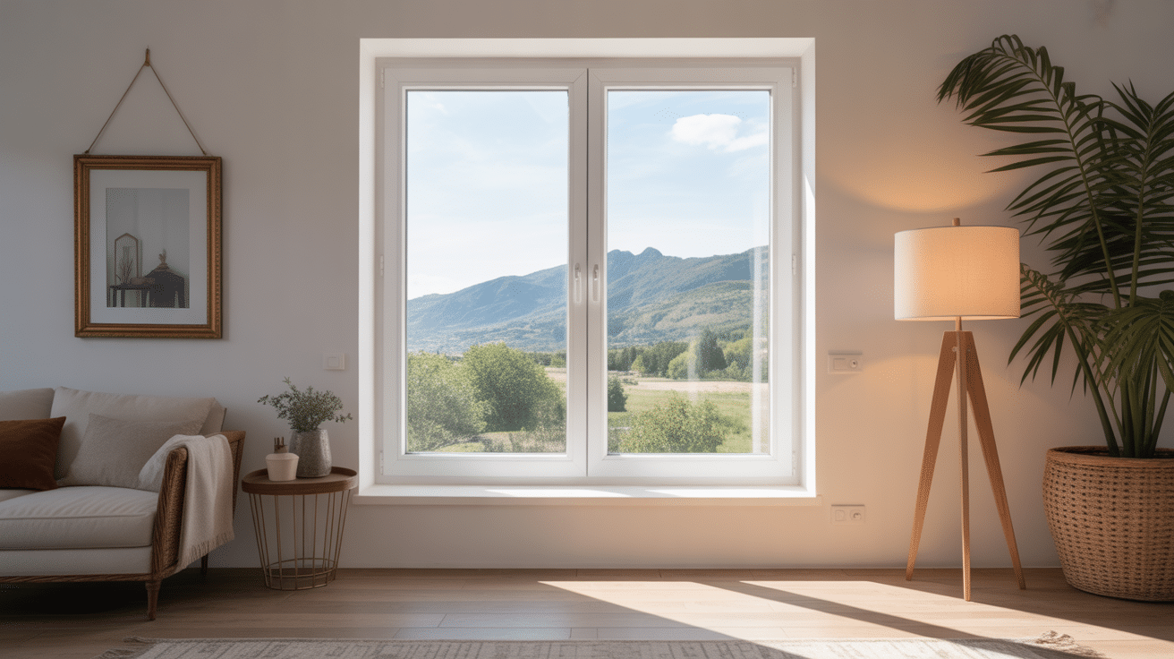 Fenêtre PVC blanche Oknoplast, intérieur design lumineux
