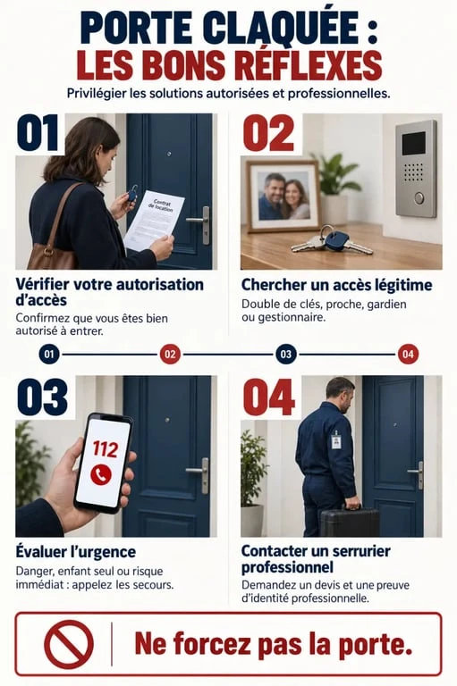 Ouvrir une porte claquée : étapes prudentes avant de contacter un serrurier