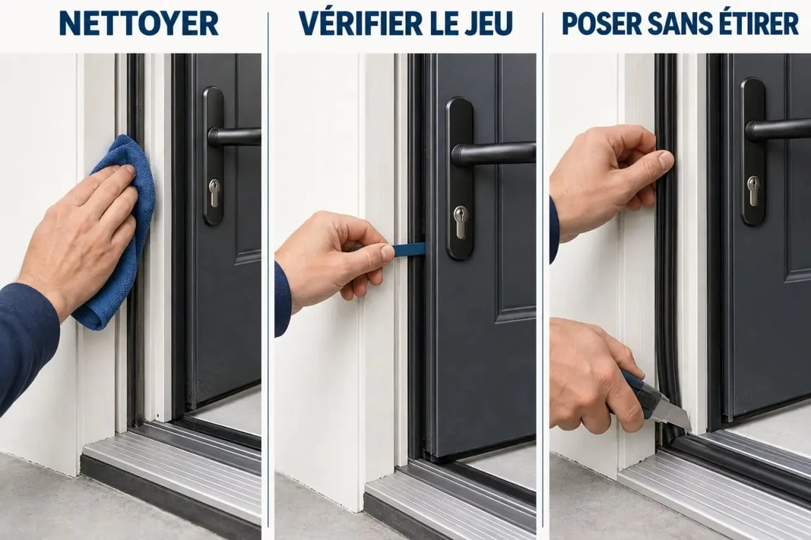 Pose d'un joint pour isoler une porte d'entrée contre les courants d'air