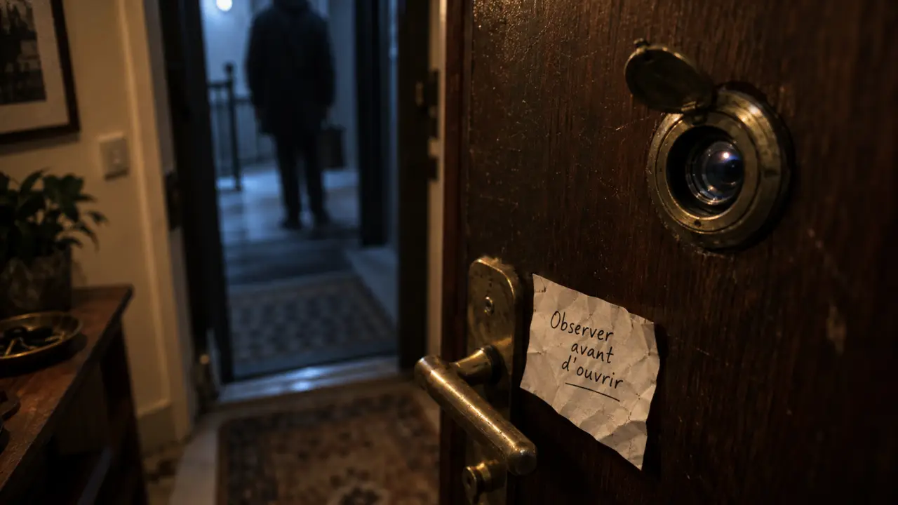 Judas sur porte installé sur un vantail en bois