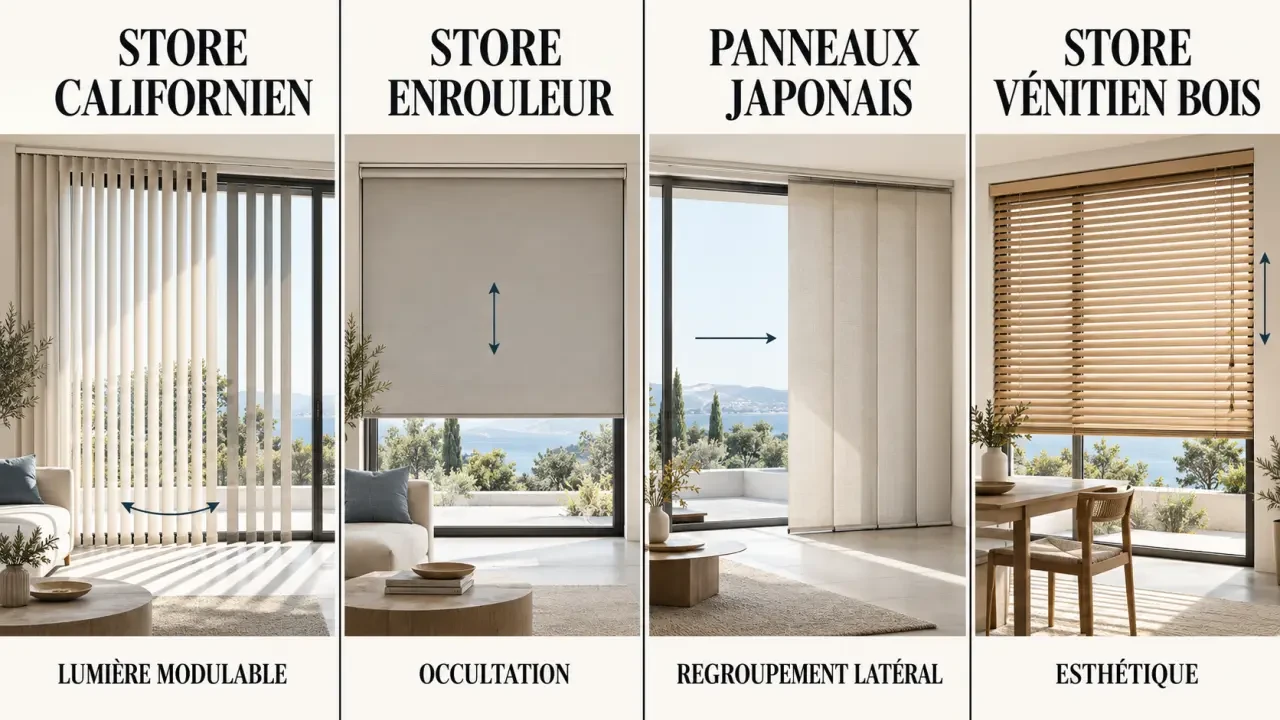 Infographie comparative des principaux modèles de store baie vitrée