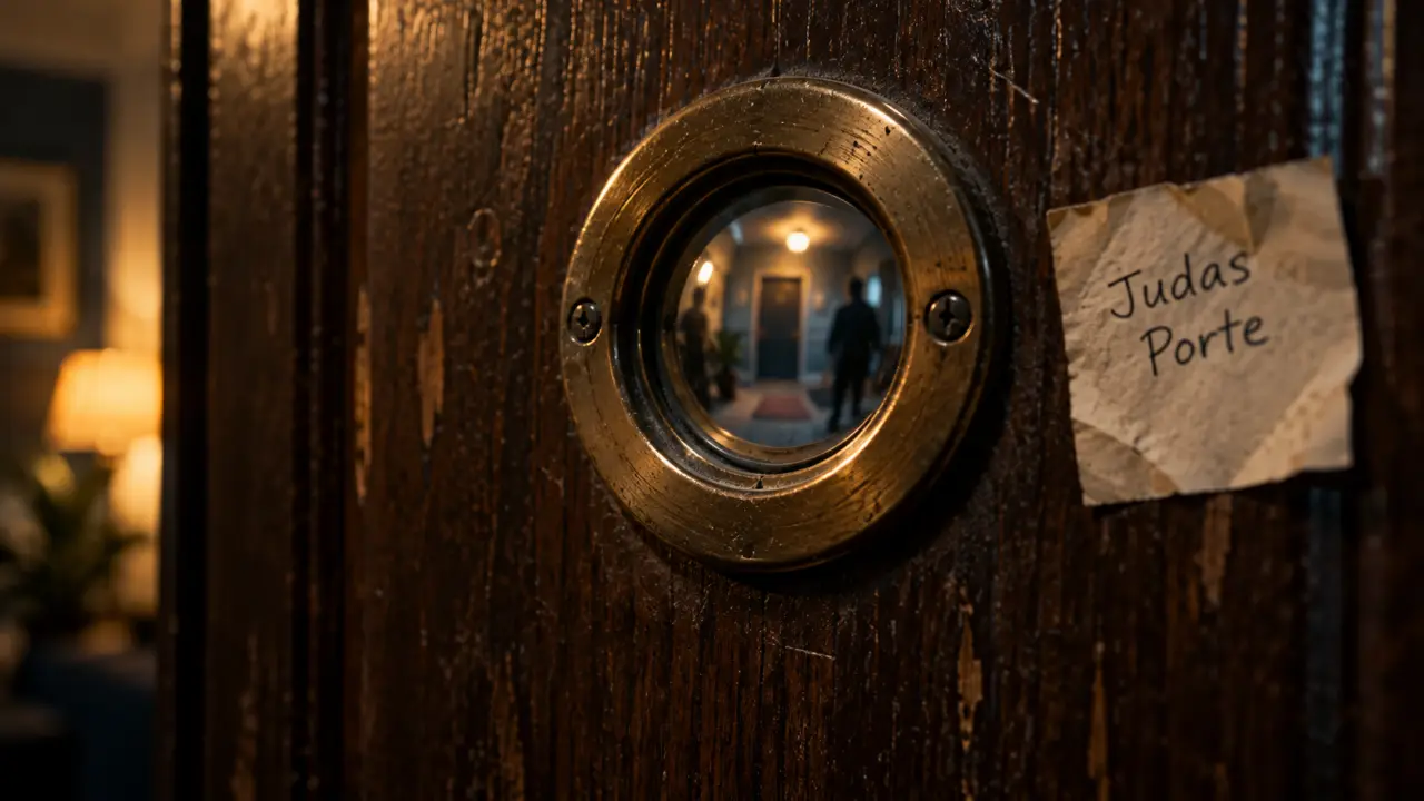 Judas porte : gros plan du judas optique en laiton
